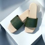 Flat Mules (Olive with Beige)