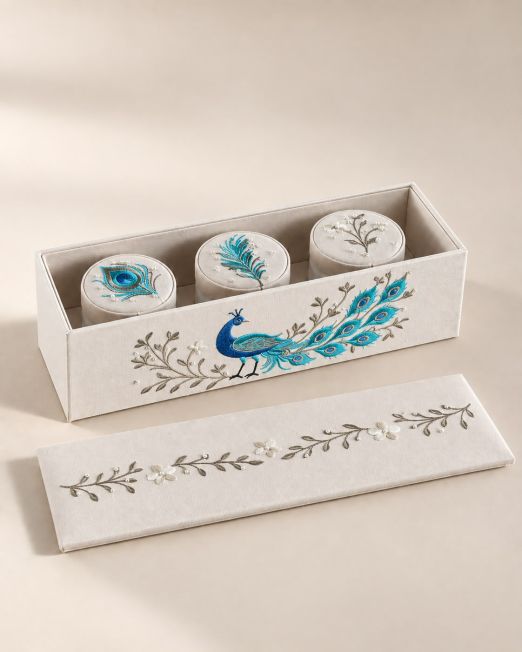 Peacock Embroidered Linen Container