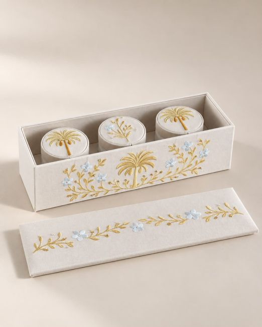 Palm Embroidered Linen Container