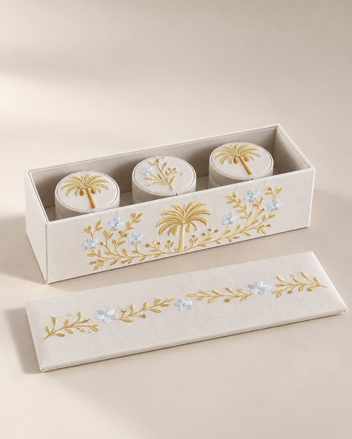 Palm Embroidered Linen Container